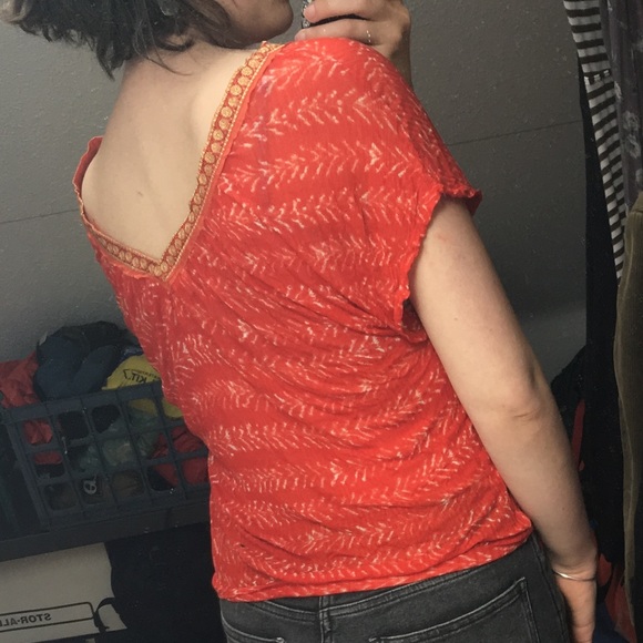 Free People Sheer Orange and Gold Top - Picture 7 of 8